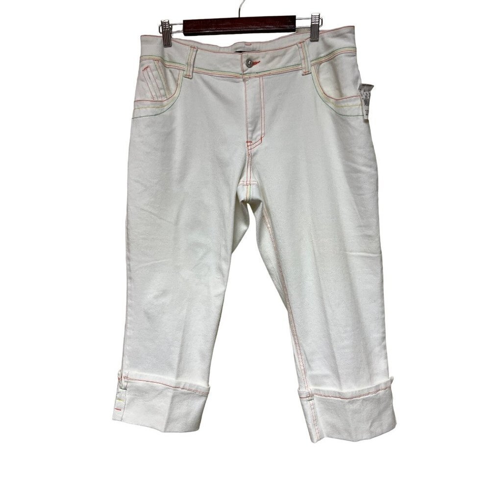 NEW! Ashley Stewart White Denim Rainbow Stitch Capri Pants Women's Size 16W
